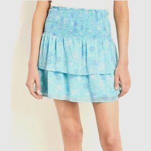 NWOT, Vineyard Vines Andros Blue Floral Smocked-Waist Tiered Skirt, Size Small